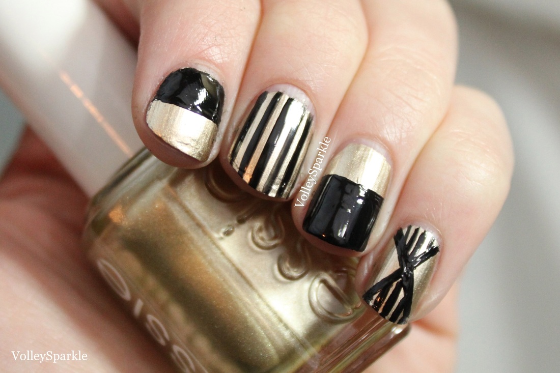 Gold & Black Lines Nail Art | How To - volleysparkle
